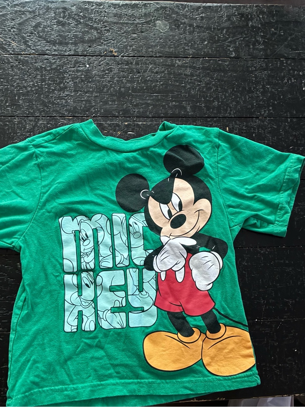 Disney Green Mickey Mouse Graphic Tee with Red Shorts